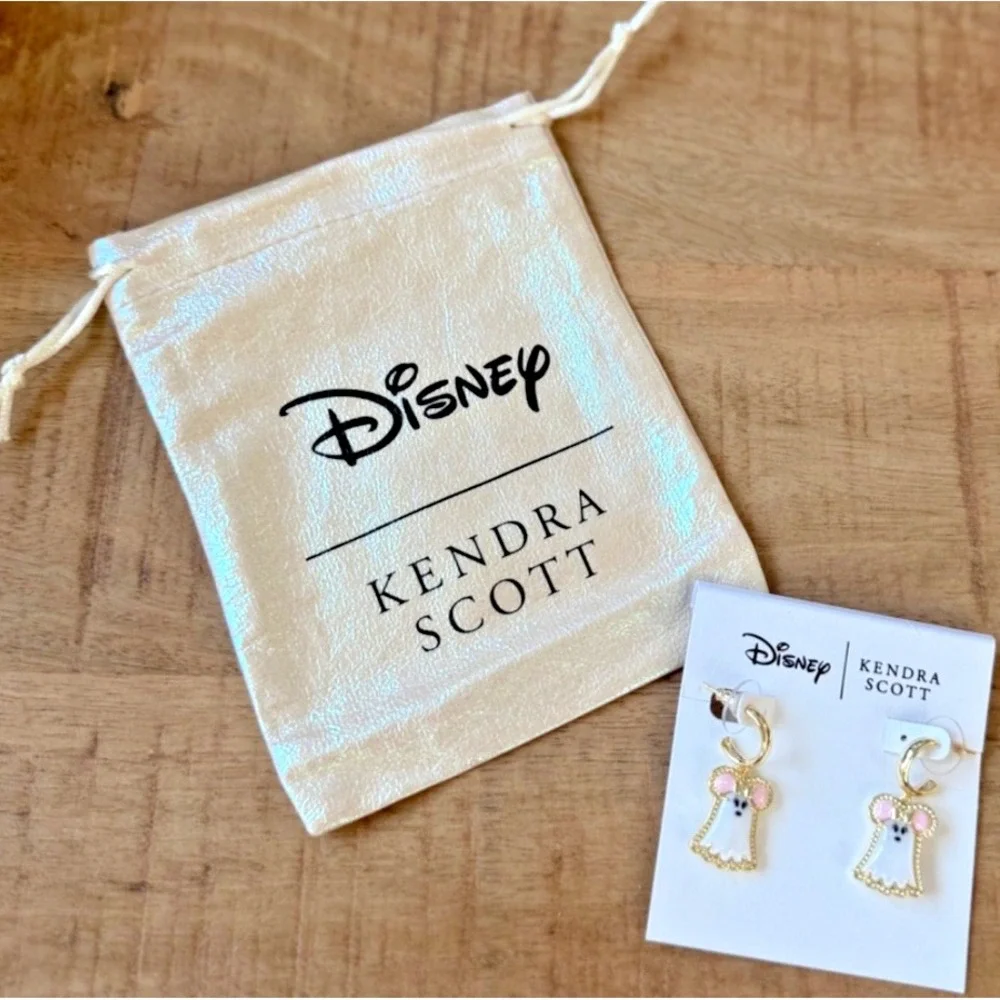 2026 Disney Parks Kendra Scott Minnie Mouse Ghost Dangle Earrings NEW Pouch